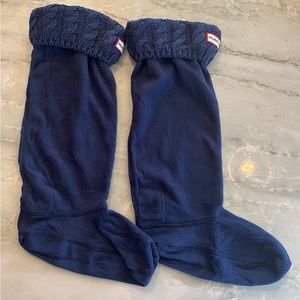 Hunter Boots Navy Blue Cable Knit Tall Rain Boot Liner Socks Large NBW